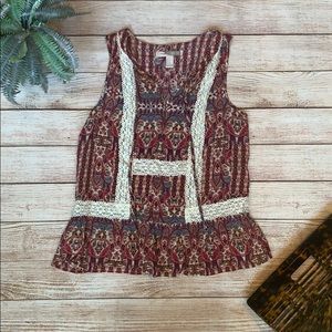 ✨5/$25✨ boho print ruffle tank top (S)